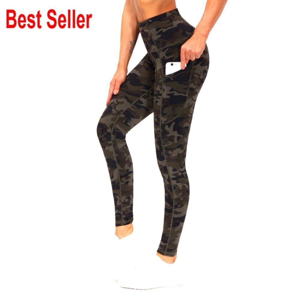 High Waist Yoga Leggings with Pockets, Tummy Control Workout Running Pants